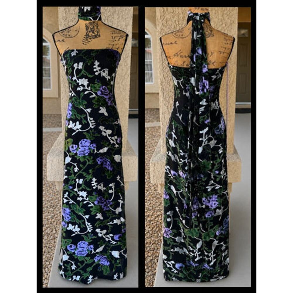 Lulus Corelia Black Floral Velvet Burnout Strapless Sash Maxi Dress Size S - Picture 11 of 11